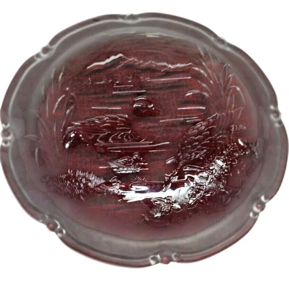 Vtg~"Home Beautiful"‎ Frosted With Embossed Ducks Crystal Round Platter/Tray~15"
